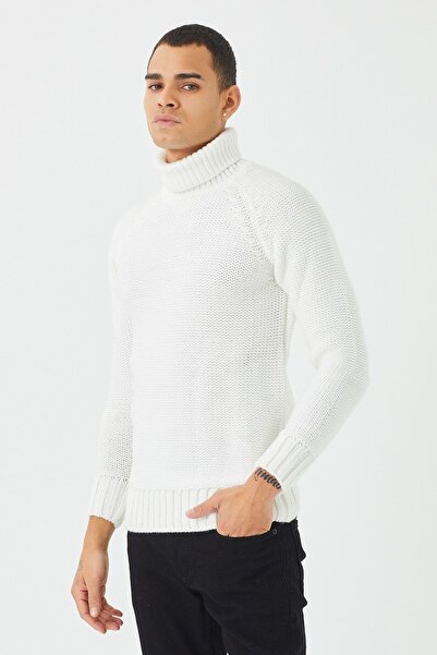 Tarz Cool Men's White Thick Turtleneck Sweater