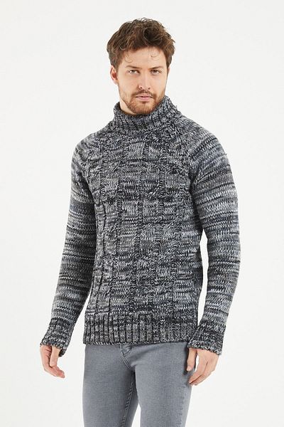 Tarz Cool Мъжки черно-бял трикотажен пуловер -trzcm3418r07