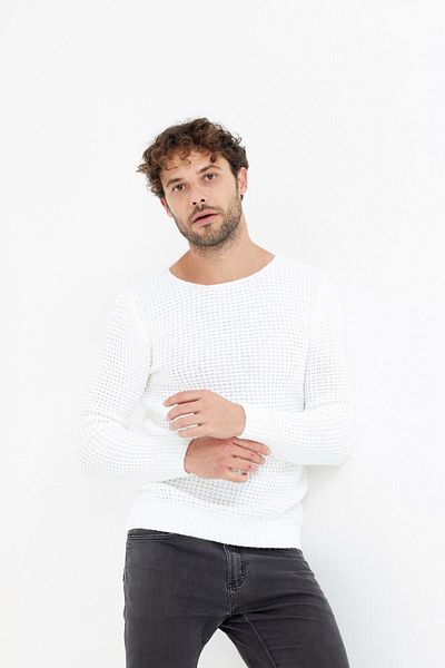 Tarz Cool Men's White Knitwear Sweater-stylecm7804r16s