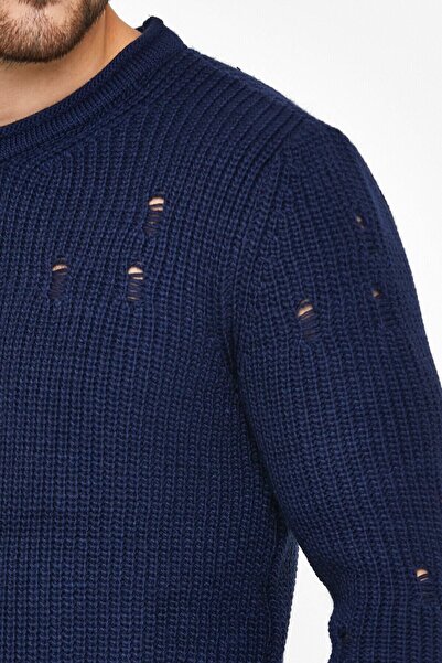 Tarz Cool Синій чоловічий светр з ефектом «дестрою» - trz8141r06l