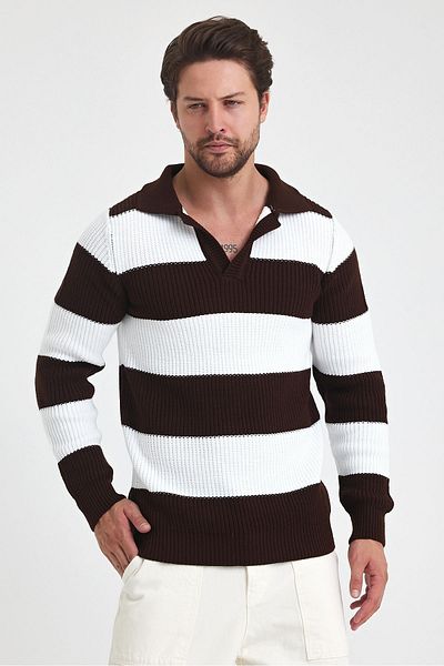 Tarz Cool Ανδρικό πλεκτό πουλόβερ Polo Neck - Color Block