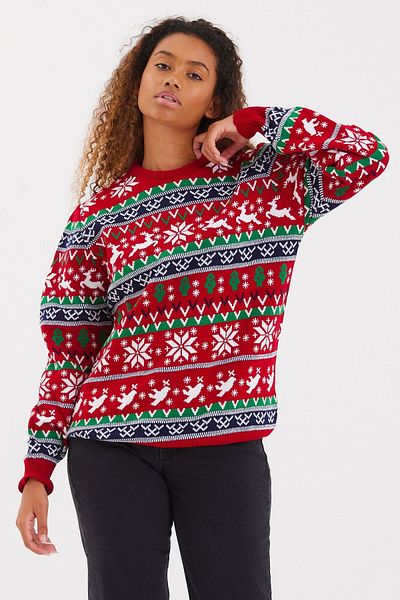 Tarz Cool Women's Red-green-white Cristmas New Year Sweater