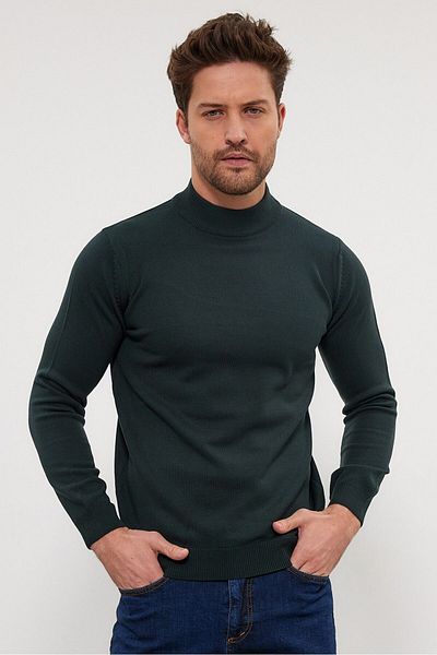 Livio Ferri мъжки трикотажен пуловер Slim Fit с висока яка - полувисока яка