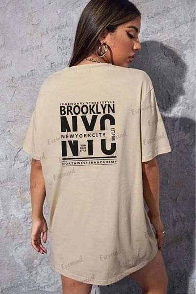 Evomind 1 μπλουζάκι δώρο για αγορές 5 και άνω στο καλάθι - Unisex Brooklyn Nyc Printed Oversize T-shirt