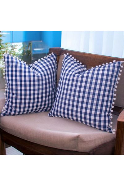 Erba kreasyon 100% BUMBAC - Husă de pernă cu pompon cu model Gingham