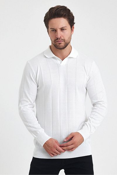 Tarz Cool Ανδρικό ριγέ πουλόβερ με γιακά Polo - Μακρυμάνικο