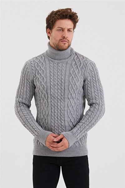 Tarz Cool Men's Gray Knitted Patterned Knitwear Sweater-trz8152r02s