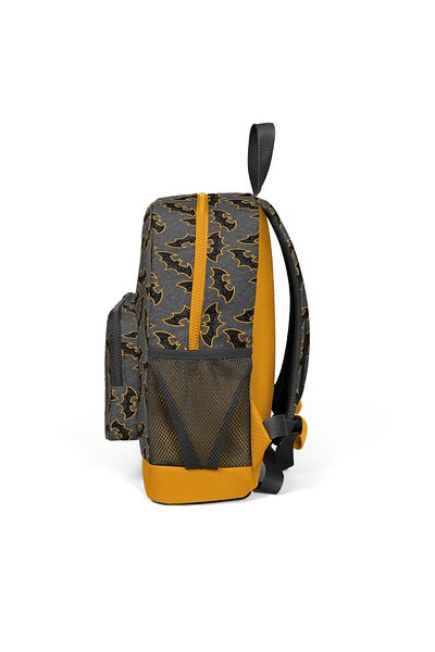 Coral Dark Gray and MuStard Color Bat Patterned Two-compartment School Backpack for Children - 23621