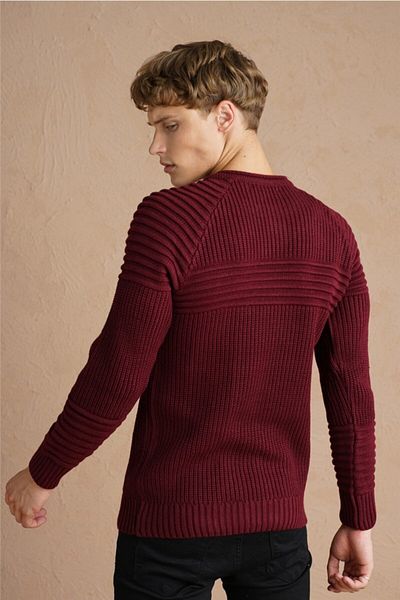 Tarz Cool Pulover pentru bărbați, roșu Claret, cu coaste, cu decolteu, tricot-trzcm28888r07s