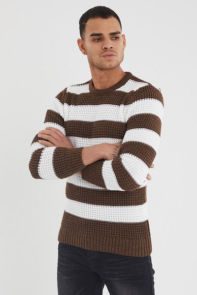 Tarz Cool Men's Brown White Knitwear Sweater style0088r05s