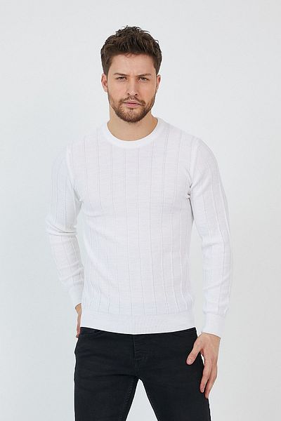 COOL TARZ White Men's Round Collar Knitted Sweater