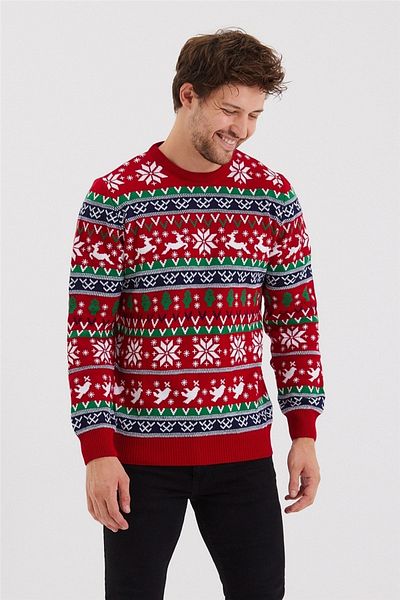 Tarz Cool Men's Red-green-white Christmas New Year Sweater-noelkzkr200s