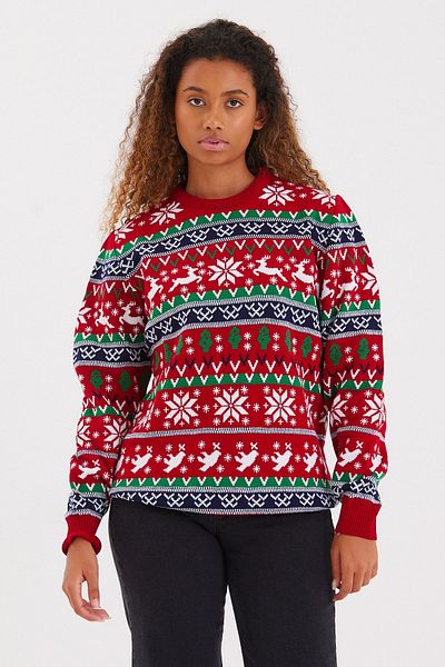 Tarz Cool Women's Red-green-white Cristmas New Year Sweater