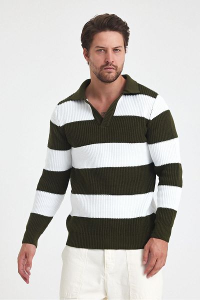 Tarz Cool Ανδρικό πλεκτό πουλόβερ Polo Neck - Color Block