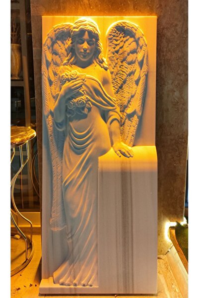 Sümeyra Marble Art Doğal Beyaz Mermer Kabartma Melek Figürü | Mermer Duvar De...