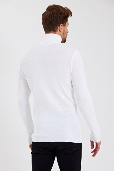 Tarz Cool Men's White Full Fisherman Knitwear-ttrzz1406r07s