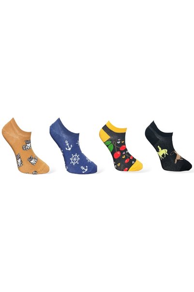 Mevo Unisex Set of 4 Patterned Flexible Moisturizing Cotton Socks