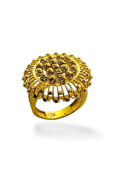 MaGold Dorika Toplu Maraş Telkari İşçiliği Mekik Altın Yüzük 14 Ayar