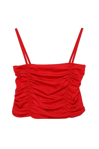 Quzu Red Crop - with Straps and Drawstring Detail
