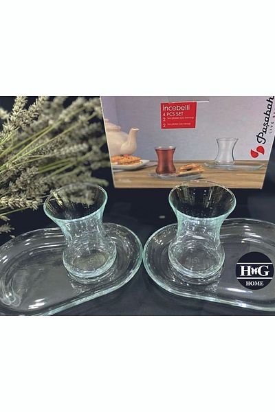 Paşabahçe 96994 4 Piece Glass Thin Waisted Tea Cup Set with Presentation
