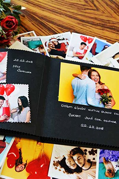Bytwo Anı Defteri - Fotoğraf Albümü - 20x20 cm içi Siyah Fotoğraf Albümü - Etiketli Ve Mini Jel Kalem