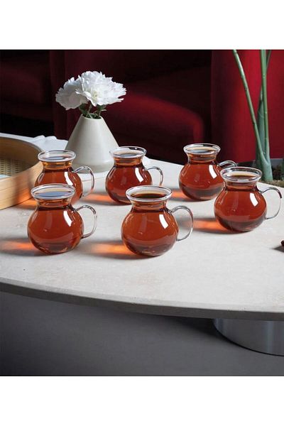 Sezka Life Refika 6-Piece Tea Cup Set - Chubby Handle, 200 ml