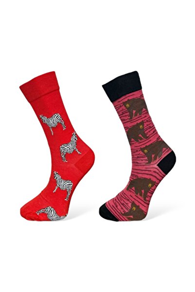 Mevo طقم جوارب قطنية للجنسين بنمط حيوان أحمر كلاريت مكون من قطعتين - مرن وقاب...