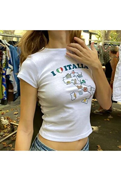 GaiaGirlz y2k I Love Italia tricou Sbdued