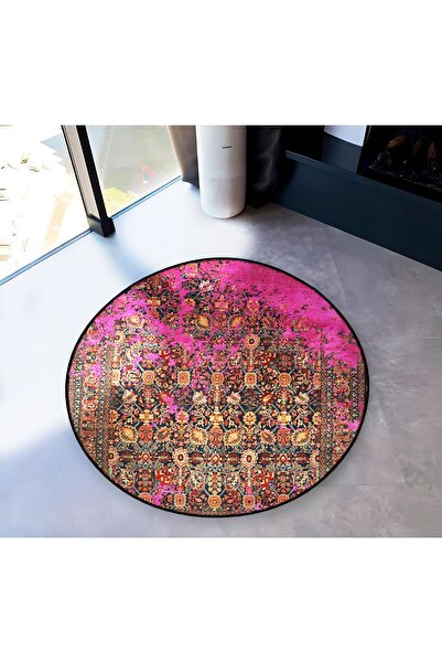 Rugs Modern Halı Mira Round Pink Detailed Antique Patterned Woven Base Modern...