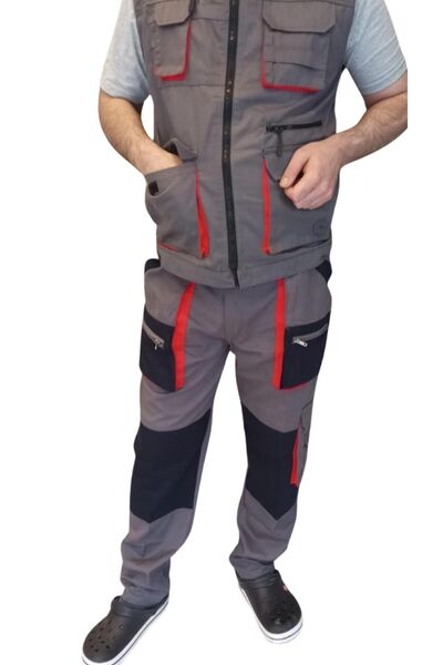 Genel Markalar Modelli Mühendis Pamuk Harman Çok Cepli Pantolon Yelek Takım