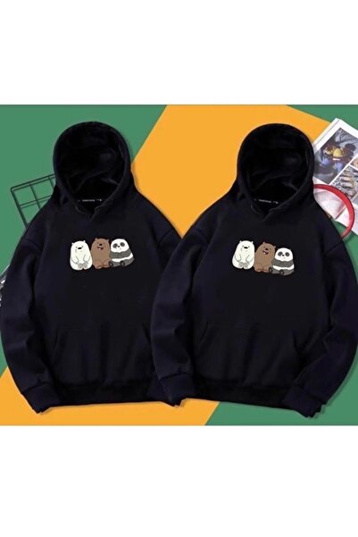 EXPECTED любовна двойка Приятелска комбинация - Унисекс голям суичър Комплект от 2 щампа с плюшени мечета, повдигнати 3 струни