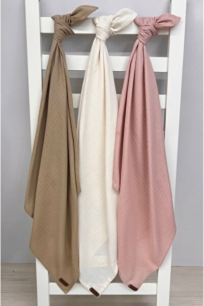 Sahra İpek مجموعة من 3 بطانيات من القطن العضوي - 90 سم × 90 سم، كابتشينو/كريم...