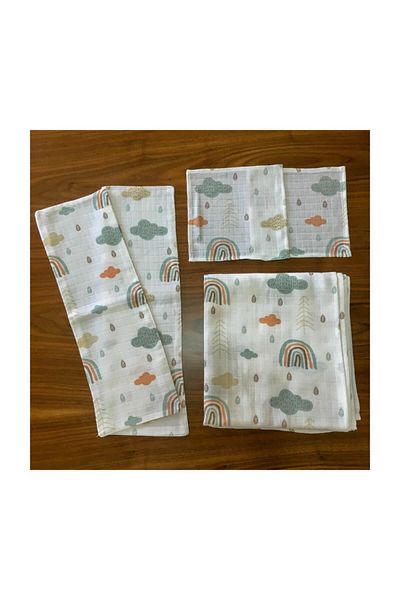 Mutlu Gün Marketi 5 Piece Muslin Blanket Set for Newborn Baby - Rainbow Figured