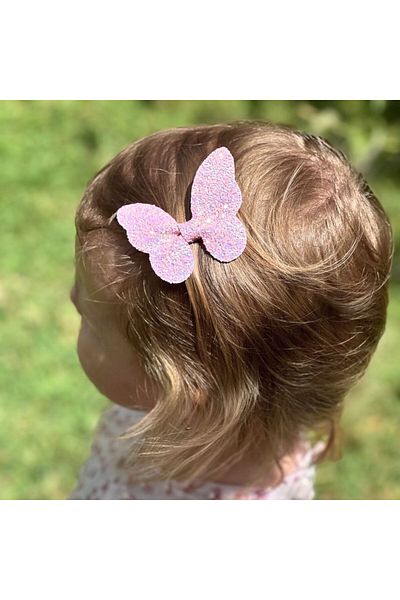 Sahici Anne 6cm- Παιδική αγκράφα με κλιπ πεταλούδας σαλμονίτικο ροζ γκλίτερ