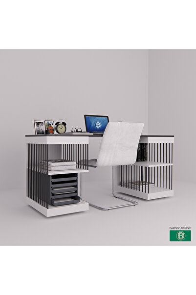 barisbo design Çalışma Masası Raflı Çift Renk Modern