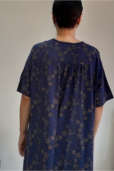 Mertcan Butik Μπλε ναυτικό μοτίβο αστεριών - Κοντομάνικο χτενισμένο βαμβακερό φόρεμα βισκόζης