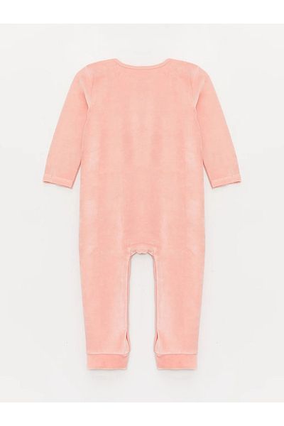 LC Waikiki lCW Baby - Vibrant PinK Embroidered Crew NecK Velvet Baby Girl Jumpsuit
