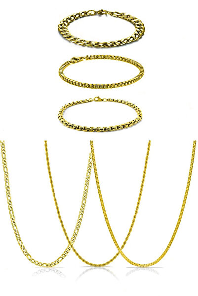 The Collection 6'lı Set 3 Bileklik 3 Kolye (GOLD KOLYE VE BİLEKLİK SETİ)