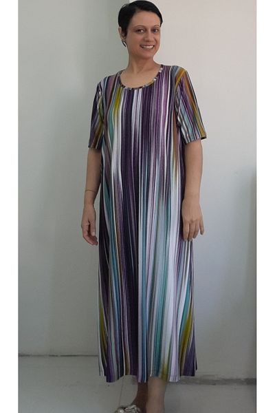 Mertcan Butik Short Sleeve Plum Colored Viscose Combed Cotton Dress