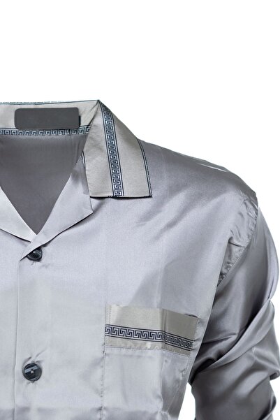 Oppland Чоловічий класичний піжамний комплект Преміум шовковистий сатин Кишеня Стильний смугастий Зручний Повний крій