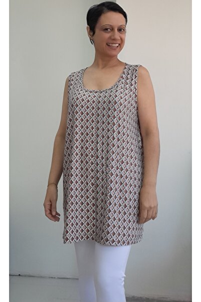 Mertcan Butik Μπλουζάκι με χοντρό λουράκι καφέ βιζόν με σχέδιο βισκόζης