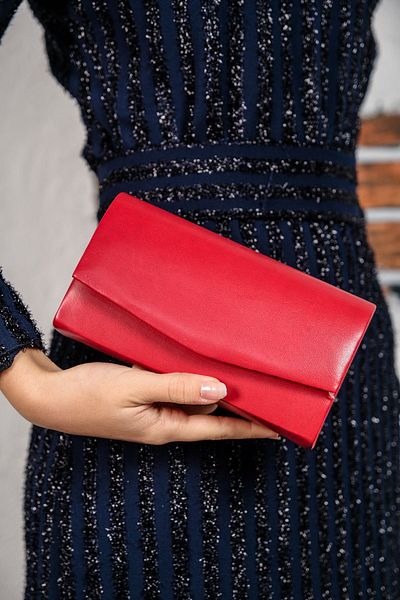 ROZA CANTA Women's Red Leather Mini Box Shoulder Evening Bag