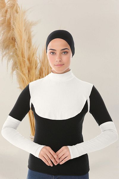 Sonbaharmoda Ecru Color Women's Hijab Clothing Set of 2 - Combed Cotton Sleeves and Neck Collar