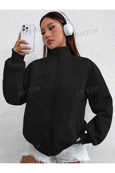 npLStore Unisex Oversize Χειμερινή Ζακέτα - Με φερμουάρ, Σταντ γιακά, Μεγάλο Μέγεθος