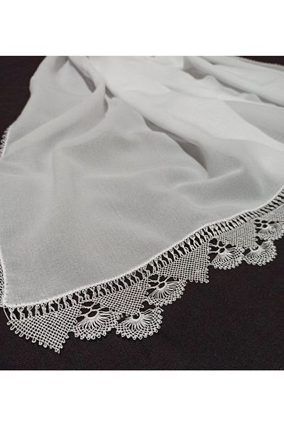 arzumçeyiz Handcrafted Needle Embroidery Mevlüt Headscarf (heavy Work) 140 * 70 Cm Size - White