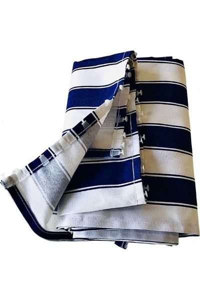 JESEM Luxury 1st Class Balcony Curtain Tarpaulin Blue White Top with Gusseted Side and Lower Lace-up Tarpaulin Curtain