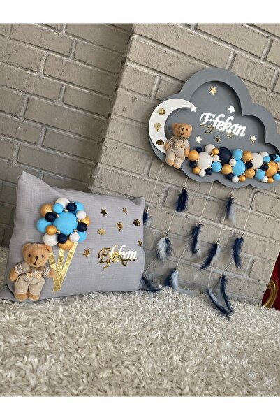 NeşeliAtölyem 45x30 Cm Ledli Bulut Bubble Bebek Kapı Süsü Yastık