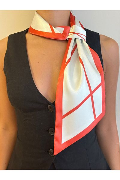 ElevaGlam Red Beige Tie Scarf - Striped Pattern