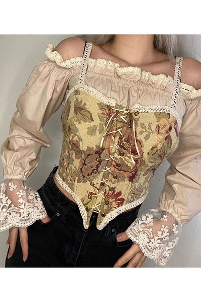 HERA BELLA Bustieră cu corset cu imprimeu floral vintage