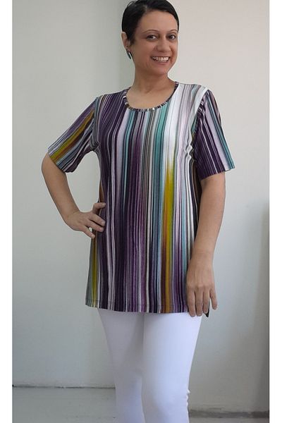 Mertcan Butik Colorful Plum Short Sleeve Combed Cotton Viscose T-shirt